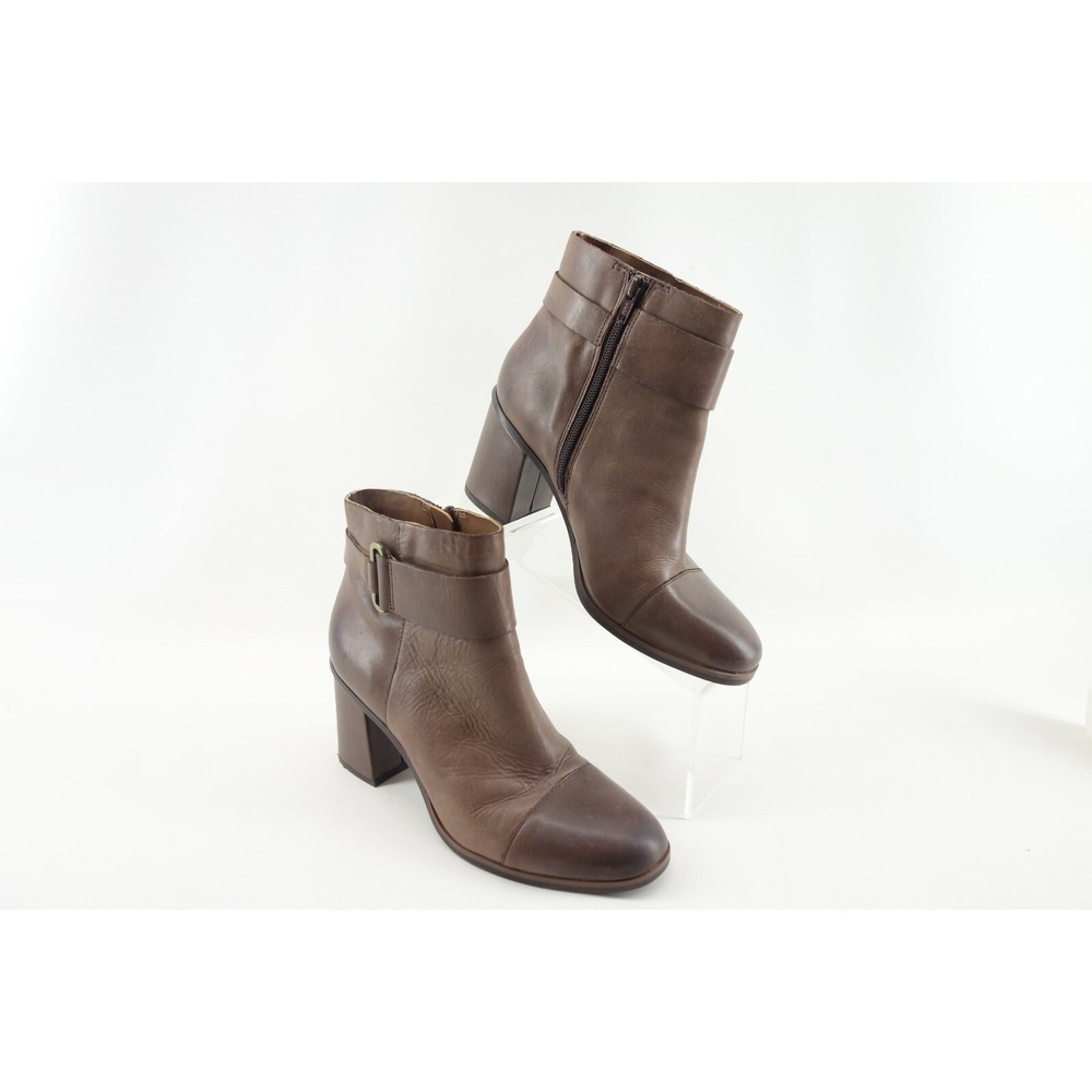 Korks Women's Brown‎ Leather Cap Toe Block Heel Ankle Boots Size 8M